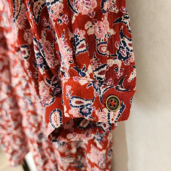 NWT Knox Rose Boho Dress Womens L Red Paisley Long Sleeve Tiered Cottagecore - Picture 4 of 9